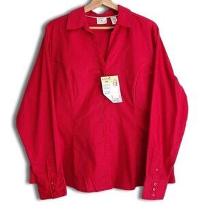 RIDERS by LEE RED / Easy Care Button Down Shirt Top Tonal Stripe Red Sz XL